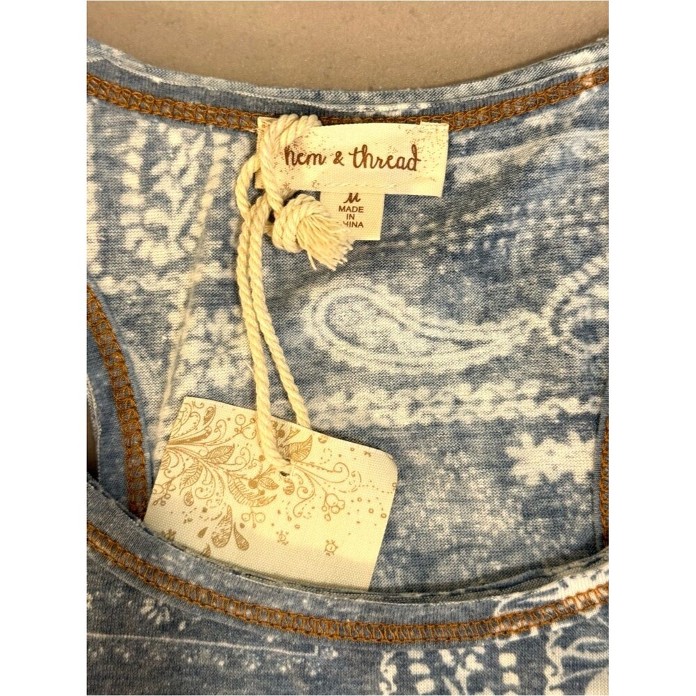 Hem & Thread Blue and White Paisley Tank Dress with Racer Back sz MED - Picture 6 of 6